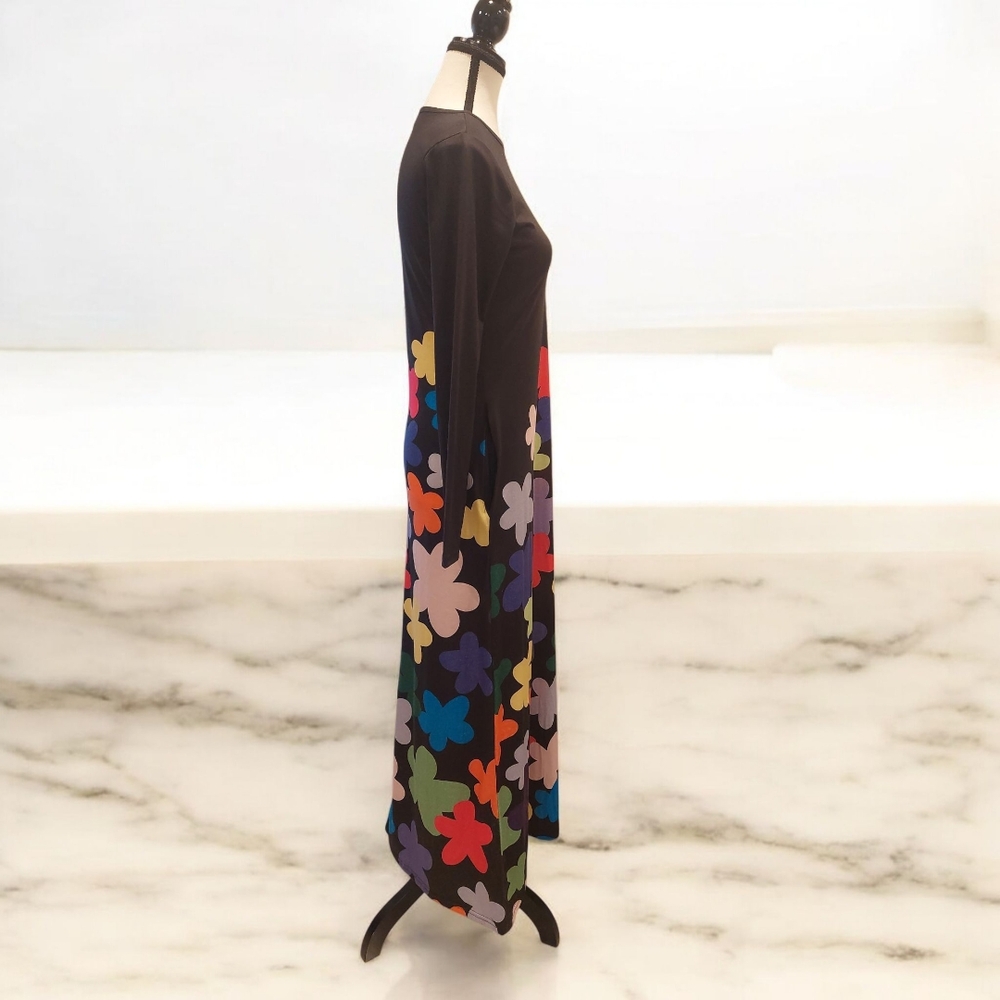 Black Sheath Dress with Long Sleeves and Asymmetrical Design - Picture 3 of 5